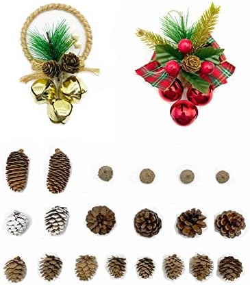 UNCOJOY 2 PCS Sinos de Natal com 20 PCs Pinecones naturais, ornamentos de Natal, pingentes de sinos de árvore de Natal para decoração,