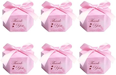 20PCSBoxes de caixa letra de casamento de casamento hexagonal de bebê guloseimas rosa você presente de chocolate Favorias de doces e aniversário agradecimento de bowknot com a festa de decoração de chuveiro contêiner