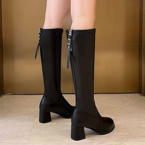 Botas de plataforma para mulheres sapatos femininos Moda de couro com zíper de cor sólida cor de salto médio de salto rodo