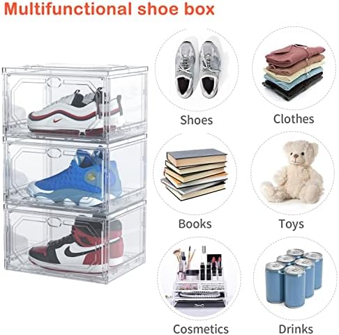 GTMOON Clear Plastic empilhável, 3 caixas de sapatos de embalagem, caixa de organizador de sapatos para armário, capa de recipientes