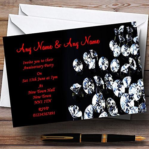 Festa de aniversário de casamento de diamante vermelho preto convites personalizados