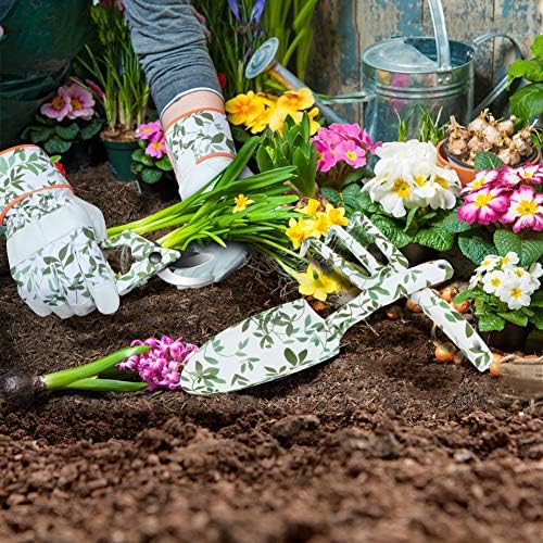 Luvas de jardinagem de couro megawodar com ferramentas de jardim de 2pcs e cisalhamento de poda de 1pc para homens e mulheres,