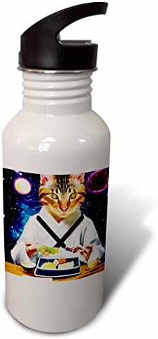3drose Cassie Peters AI Gerated Art - Cat in Space Eating Sushi - Garrafas de água