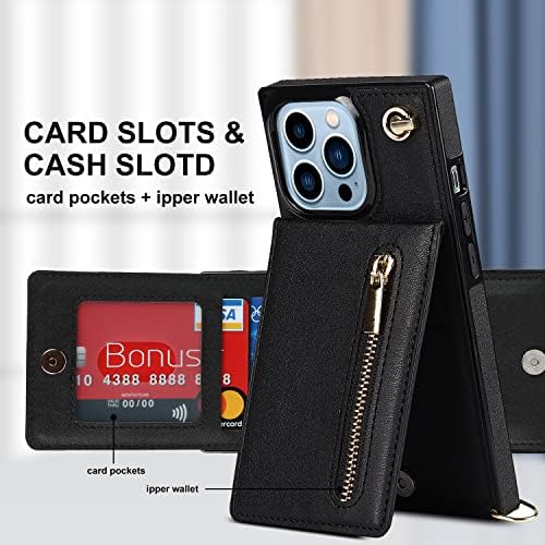 Gloryshop Crossbody Cartlet Case para iPhone 14 Pro Max com o suporte do cartão de crédito da Strap Strap, capa de bolso para zíper