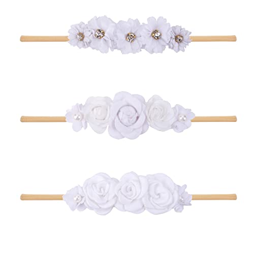 MLIGRIL MENINA MENINA FLOR BAYS CABELA ELÁSTICA BANDO DE FLORES DE FLORES DE CORONA PARA RECENCIADO INFANTIDO 3PCS