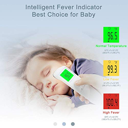 Termômetro de testa sem toque para adultos e crianças, termômetro com alarme de febre, exibição de LCD e função de memória, precisa