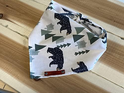 Bandana de cachorro de estimação, ursos florestais, nome de couro, nome personalizado, bandanas para cães, bandana personalizada