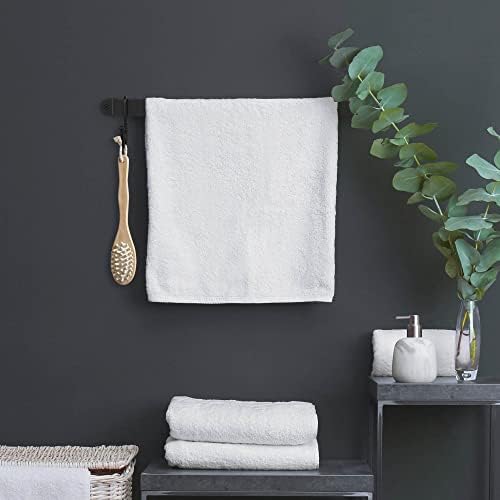 Rack de toalha para barra de banheiro: Toalheiro de banho Montado na parede - barra de toalha preta fosca com 2 ganchos de toalha