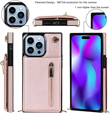 Oidealo Crossbody Strap Wallet Case para iPhone 14 Pro Max, Caixa de telefone protetora à prova de choque de couro PU com suporte