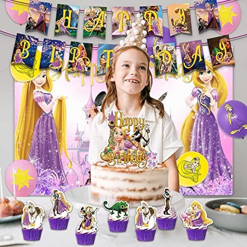 Rapunzel Birthday Party Decoration Supplies Inclui banner de pano de fundo, balões, toppers de bolo para a festa de festa