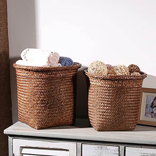 Toyandona Office Wasket Casket 1pcs Tecido cesto de resíduos, cesto de lixo de lixo de papel de vime redondo para o quarto de banheiro ou casa, S Waste Basket