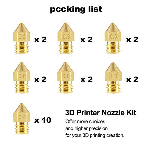 AOKIN 22 PCS MK8 BOCKLES DE IMPRESSORA 3D BICKLES DE IMPRESSÃO 0,2 mm 0,4 mm 0,5 mm 0,6 mm 0,8 mm 1,0 mm para Creality Ender