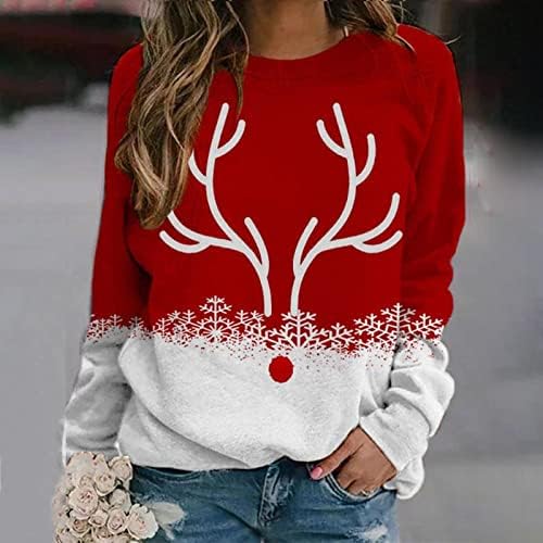 Snowflake Christmas Tops for Women Fofte Rena Prind casual solto manga longa com coletor de suéteres de pullocatologia