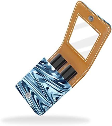 Bolsa de batom de batom de maquiagem de oryuekan com espelho portátil de armazenamento de batom portátil Organizador de armazenamento de brilho labial, arte abstrata Blue Wave Modern Pattern