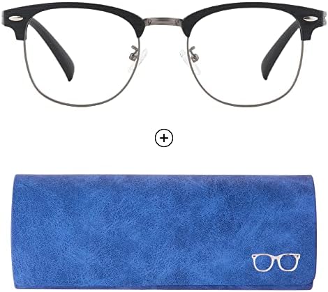 Gudvue metal azul de bloqueio de óculos de bloqueio de gunmetal textura de madeira + óculos capa azul