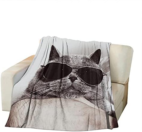 AOYEGO CAT MOLO PERMOLO CHINE CAT CRINHO BRITÂNICO em óculos de sol pretos gatinhos de animais engraçados Flanela de flanela de manta de 30x40 polegadas Cobertoras de viagem
