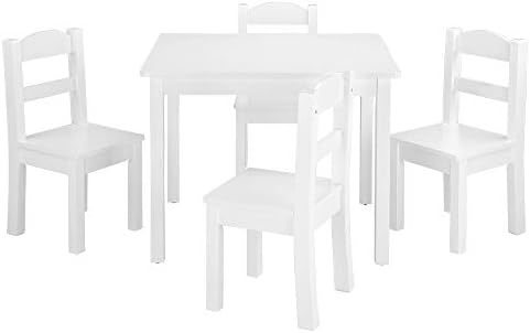 Conjunto de madeira e cadeira de madeira para crianças, mesa de crianças e 4 cadeira, 5 peças conjuntos de móveis de madeira para crianças por 3-7 anos, móveis de sala de jogos, mesa de piquenique com cadeiras, conjunto de mesa de jantar