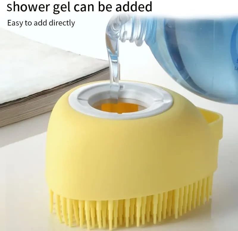 Escova de massagem de chuveiro corporal de silicone com dispensador de gel de sabonete de shampoo