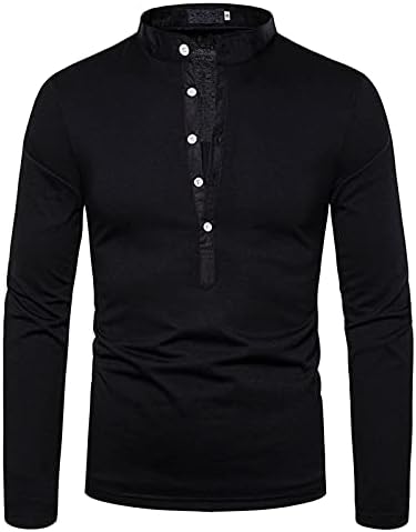 Button V pescoço confortável cor de manga longa topo topo sólido blusa masculina masculina masculina masculina camiseta masculina