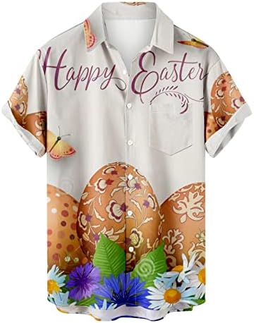 Camisa de páscoa feliz de tamanho grande para homens de manga curta Tees de lapela impressos top topo casual solto de férias