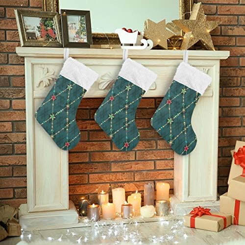 Pimilagu Retro Christmas Star meias de Natal 1 pacote 17,7 , meias penduradas para decoração de Natal