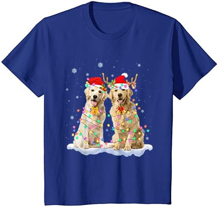 Golden Retriever Natal Papai Noel Hat Reindeer Lights Pijama T-Shirt