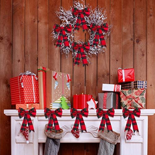 Willbond 12 peças Plaids de Natal Red e Green Plaid Bow Tree Christmas Ornament para decoração da casa da árvore de Natal, 5 x