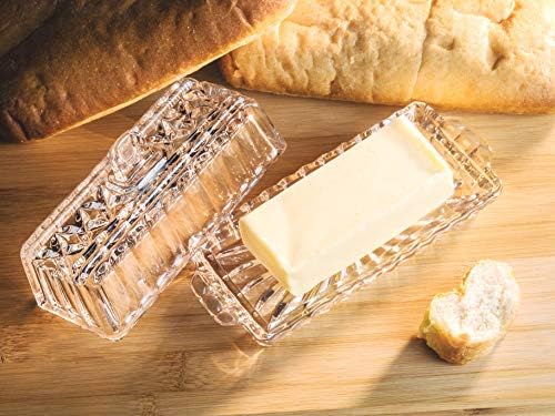 Manteiga - Prato de queijo - coberto - Corte de vidro de cristal - - retangular - 7,25 de comprimento - feito na Europa - por Barski