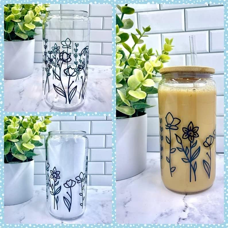 Flores silvestres pretas elegantes/presentes para sua lata de vidro/vidro floral com lata de vidro de bambu/vidro de 16 onças