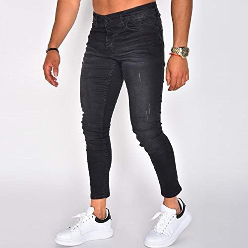 Fsahjkee Skinny Jeans Men, jeans masculino com cintura elástica, saindo jeans de jeans de tamanho grande