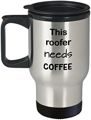 Presente de caneca de viagem de telhado, Este telhado precisa de café, caneca de café em aço inoxidável de 15 oz com tampa, telhado presente de caneca, xícara de café inoxidável para telhados, isolados, café permanece quente