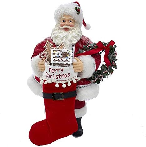 Kurt S. Adler Kurt Adler 10,5 polegadas Fabriché Gingerbread Stocking and Wreath Santa, Multi