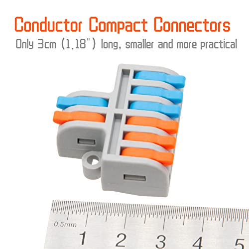 Conectores de fio de alavanca Xalxmaw 10pcs, 2 em 6 em 6 fora Mini Push-In Electrical Connector para 24-12 AWG