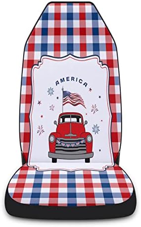 YoungKids Independence Day Truck Print Car Seat Covers de 2 peças Conjunto de peças de carro frontal universal Cushion para SUV/carros/caminhões, fundo xadre