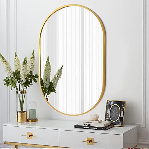 Espelho montado na parede Beautypeak, 26 x 38 em forma de nuvem espelho de banheiro com orifícios para penduramento grátis, inclinação,