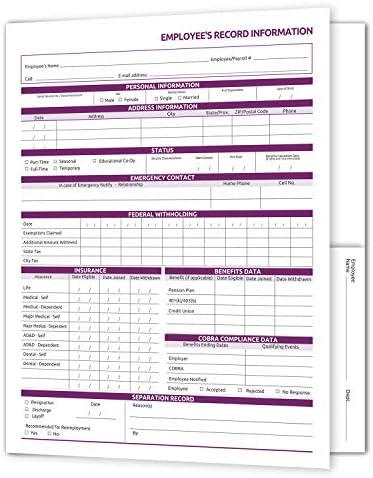 Pastas de registro de funcionários. 25 pacote. Registros de informações de funcionários seguros e discretos, pré -impressos.