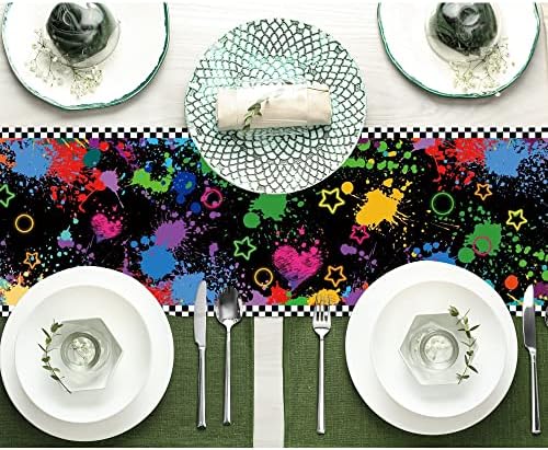 Felortte Glow in the Dark Table Runner, Colorful Neon Splatter Graffiti 80S 90S Runner para decoração de férias para decoração de mesa