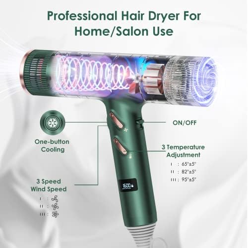 Secador de cabelo profissional de huhubol, secador de sopro iônico negativo com difusor para cabelos encaracolados, o secador de