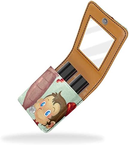Caixa de batom de Oryuekan com espelho bolsa de maquiagem portátil fofa, bolsa cosmética, cartoon macacos com açúcar em um bastão
