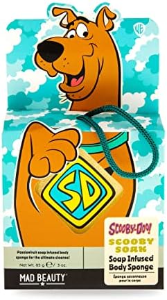 Mad Beauty Scooby-Doo Sabonete Esponja de Corpo Infundido, Maracujá, perfumado, esponja de banho pendurada, relaxar e redefinir, ótimo presente, reutilizável