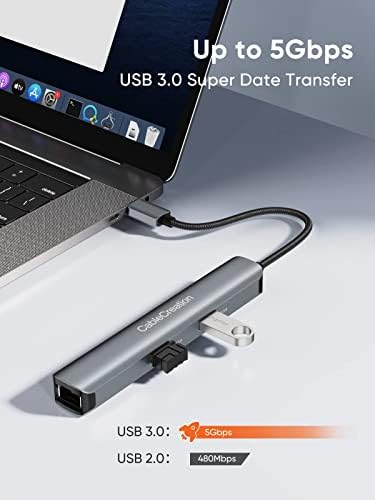 Adaptador multiporto de cubo USB C, pacote de cubos USB-C de Cablecreation 6 em 1 com cabo aux de 3,5 mm, cabos de 6 pés de 6 pés de