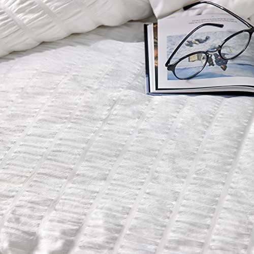 Cama cheia de Cozylux em uma bolsa Seersucker edredom com folhas de 7 peças de camas de temporada todos os conjuntos de roupas de cama com consolador, farsa de travesseiro, lençol plano, folha ajustada e fronha