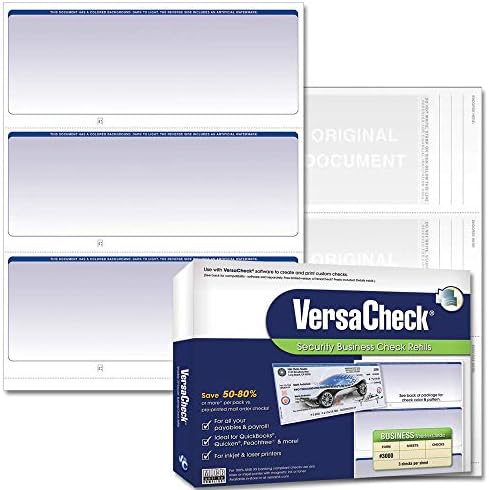 Verificações de verificações seguras de versacheck - 750 cheques de negócios em branco - azul graduado - 250 folhas Formulário 3000