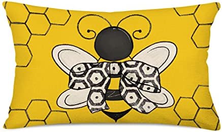 Capas de travesseiro de abelha de mel de mel e leste de 12x20 polegadas de 12x20 polegadas amarelo -favo de mel decoração