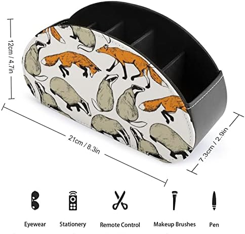 Badgers e raposas bonitas Pattern Remote Control Holder com 5 Compartamentos PU Couro Multifuncional Caddy de Armazenamento