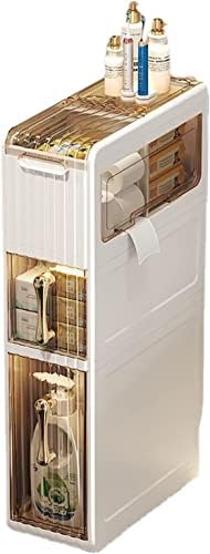Armário de armazenamento de banheiro pequeno carrinho e organizador de armazenamento estreito e esbelto, armário de armazenamento de cozinha ao lado da geladeira pequena prateleira de laminação PP com gavetas