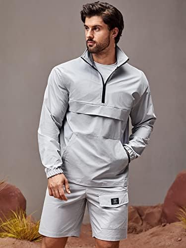 Roupa de duas peças para homens Half Zip Jacket & Letter Patched Shorts