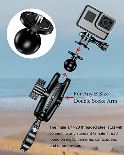 BRCOVAN 2 PACK, Adaptador de bola de liga de alumínio 1 '' com camera rosqueada de 1/4 -20 para câmera de ação e câmera de vídeo compatível com montagens de ram B Tamanho 1 '' Bola de soquete dupla de bola