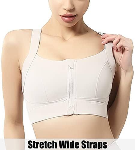 Zip up up sports bras para mulheres compressão pós -cirurgia sutiã com zíper na frente sem fio acolchoado alto impacto