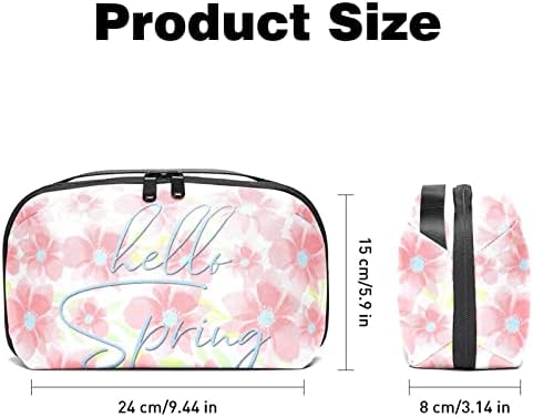 Organizador eletrônico Small Travel Cable Organizer Bag para discos rígidos, cabos, carregador, USB, cartão SD, olá, a flor da primavera deixa a arte floral rosa